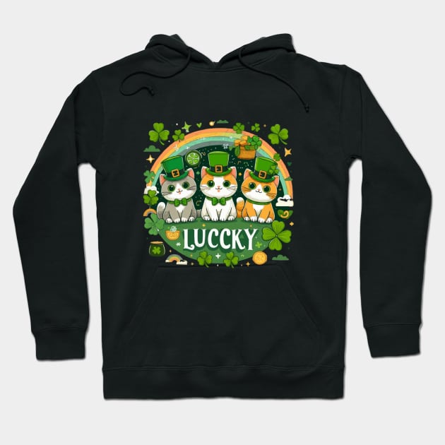 Lucky cute three Cat, cute cat illustration, Hoodie by PetPawsPlay